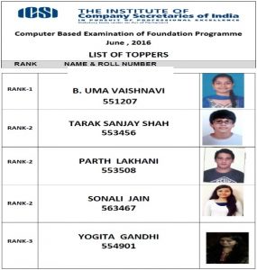 CS Foundation Toppers June 2016