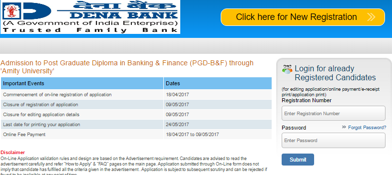 dena bank internet banking registration form