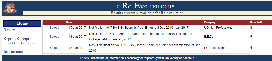 Kashmir University Revaluation Form 2017