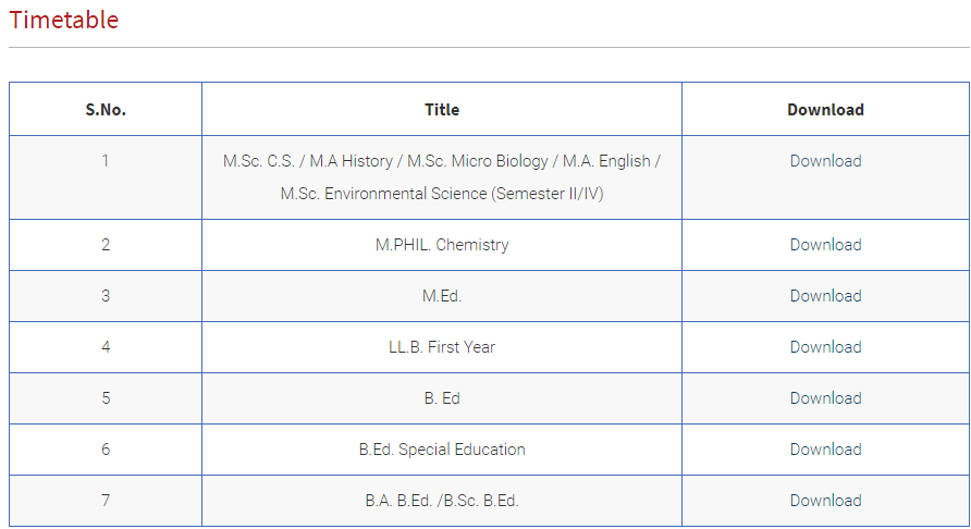 MGSU Time Table 2018 mgsubikaner.ac.in