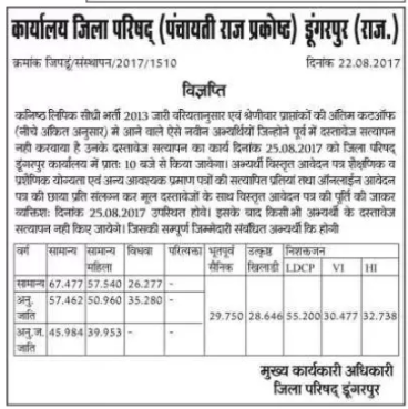 Panchayati Raj LDC Cut off Marks 2013 Merit List 2017 