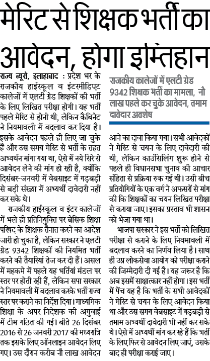 UP LT Grade Teacher Exam Date 2017