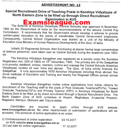 KVS Recruitment 2019 (7000+ Posts) *LATEST* Kendriya Vidyalaya PRTTGT