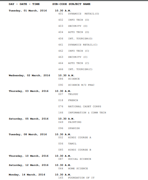 CBSE 1th Datesheet 2019