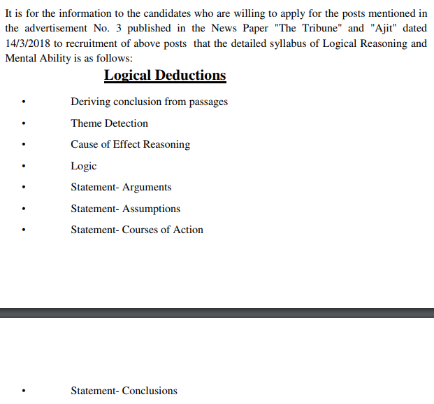 Punjab PSC Inspector Syllabus 