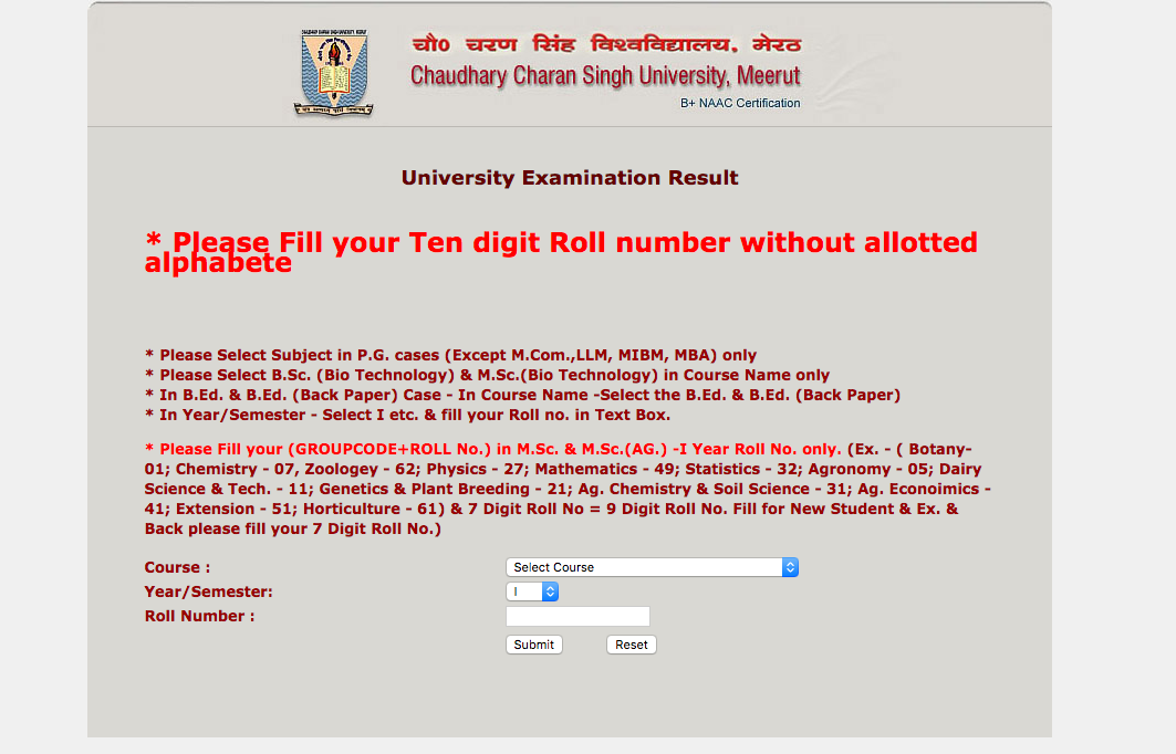 CCSU B.Ed Result 2019