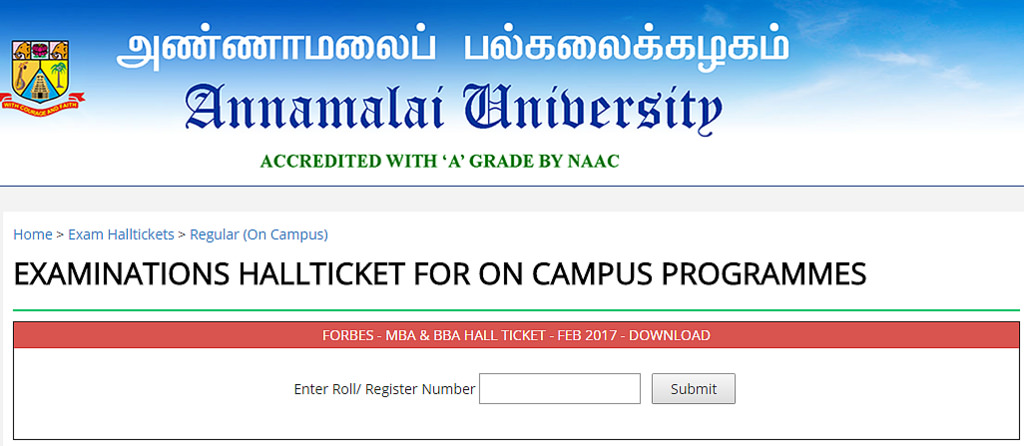 Annamalai University BA Bsc Bcom Hall Ticket 2019