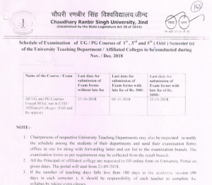 CRSU Date Sheet 2019