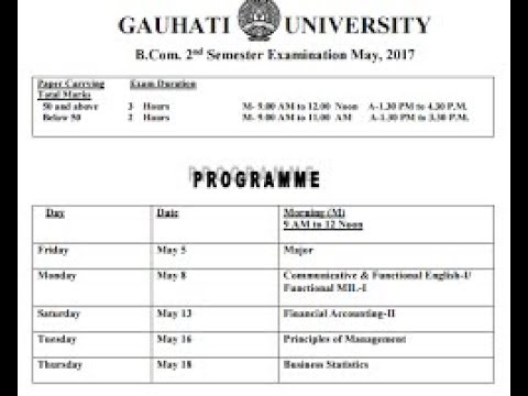 Gauhati University BA Bsc Bcom Exam Routine 2019