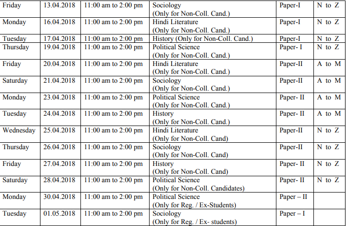 UOK Time Table 2019