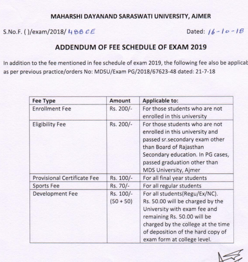 MDSU Ajmer Online Exam Form 2019