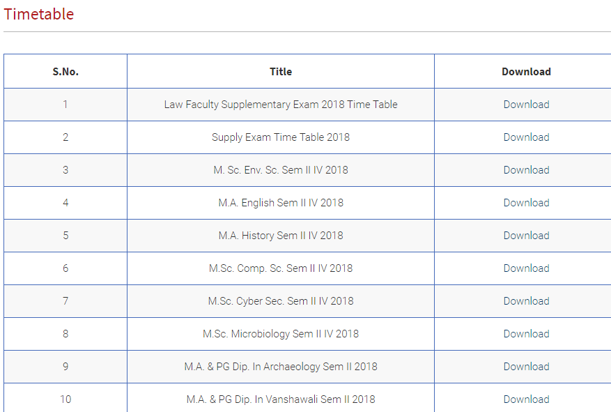 MGSU Time Table 2019