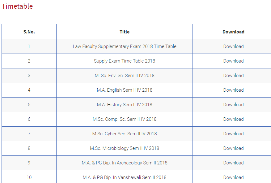 MGSU BA 1st Year Time Table 2019