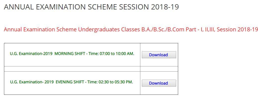 AU BA Time Table 2019