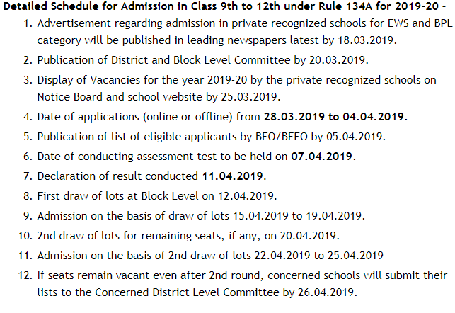 Haryana State Rule 134-A Class 2 to 8 Admission 2019