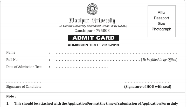 Manipur University Admit Card