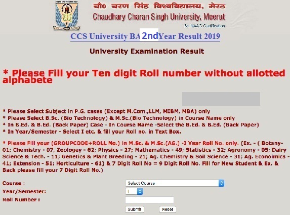 CCSU Meerut University BA 2nd Year Result 2019