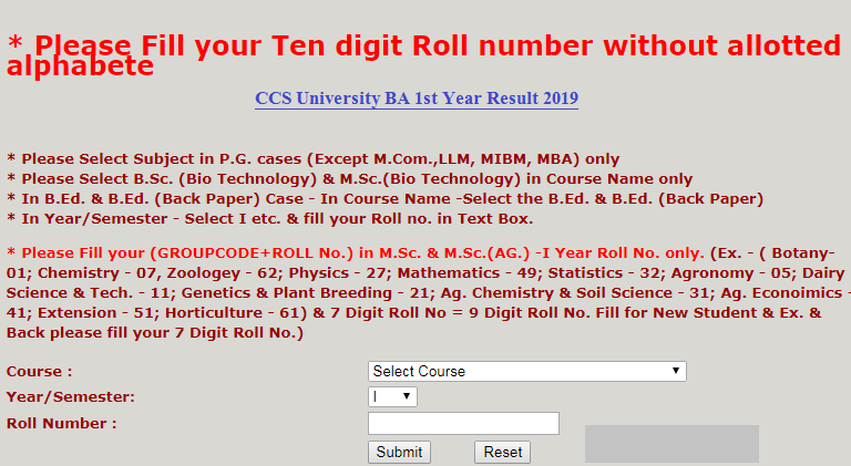 CCSU BA Result 2019 