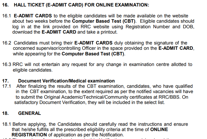 East Railway Good Guard Admit Card 2019 