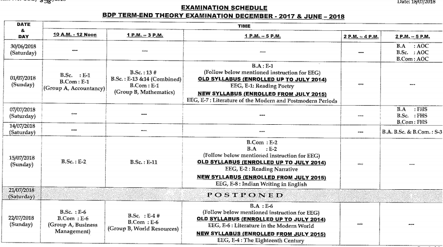 NSOU BPD 3rd Year Exam Routine 2019 BA Bsc BCom