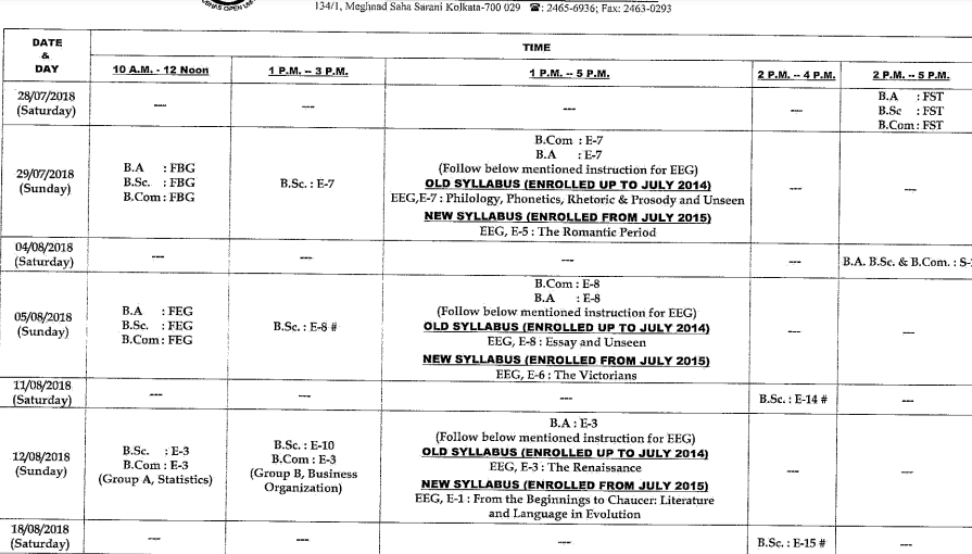 NSOU BPD 3rd Year Exam Routine 2019 BA Bsc BCom