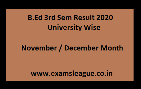 B.Ed 3rd Sem Result 2020 University Wise