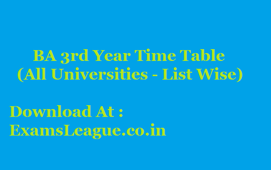 All University BA Final Year Time Table 2020 Regular, NC (Non-College) or Private