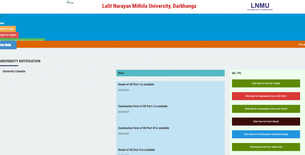 lnmuuniversity.in Part 1 Result 2021